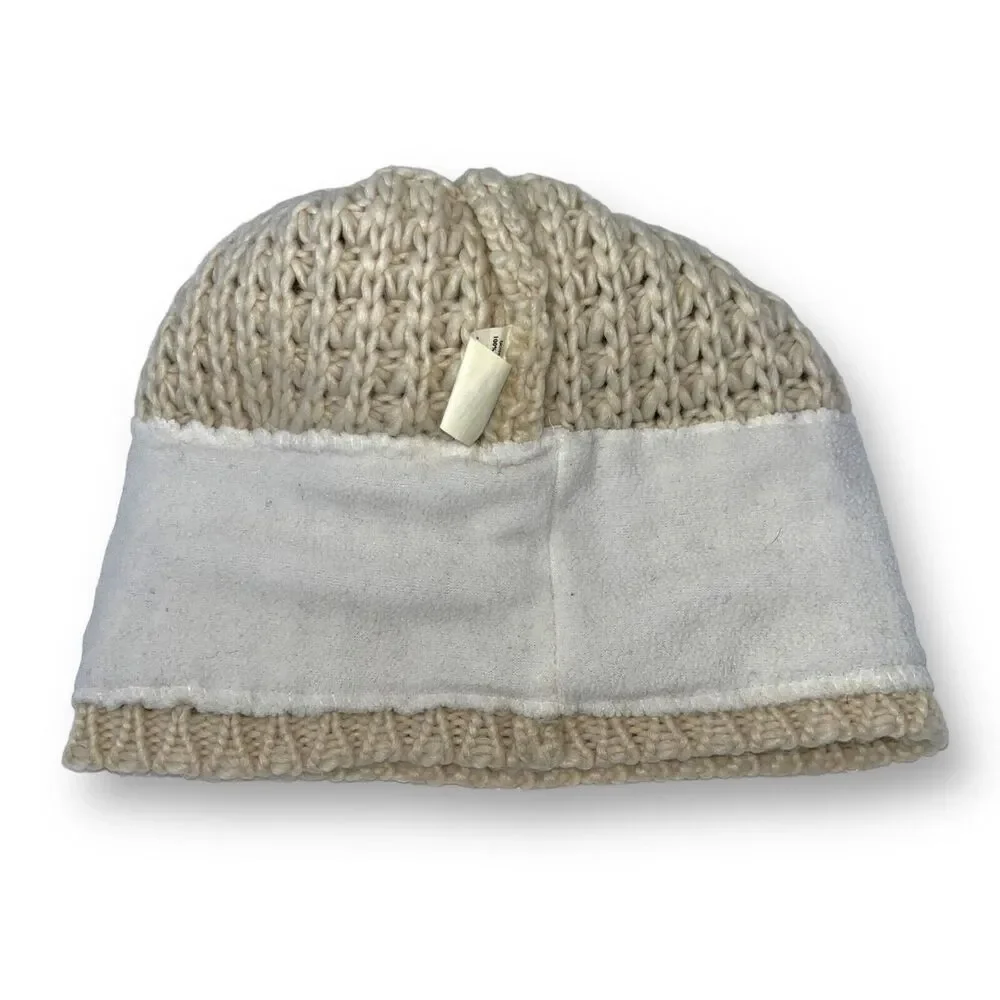 Unbranded Canadian Wool Blend Knit Cream Beanie with Poof